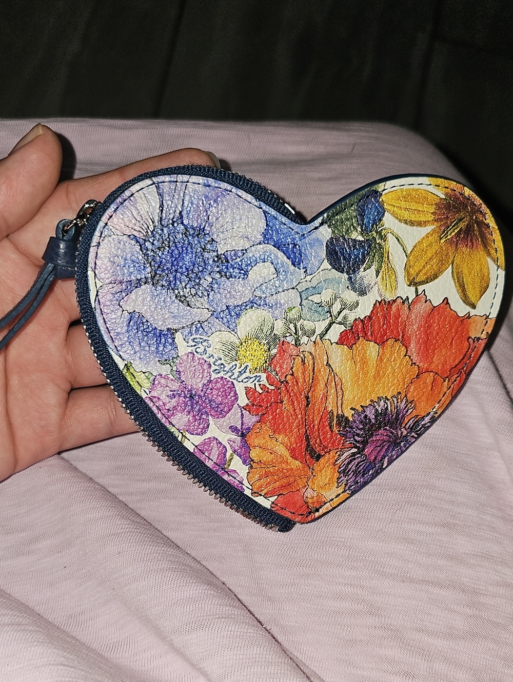 Brighton Heart Floral Zip Coin Purse - Multicolor Blue Navy Trim